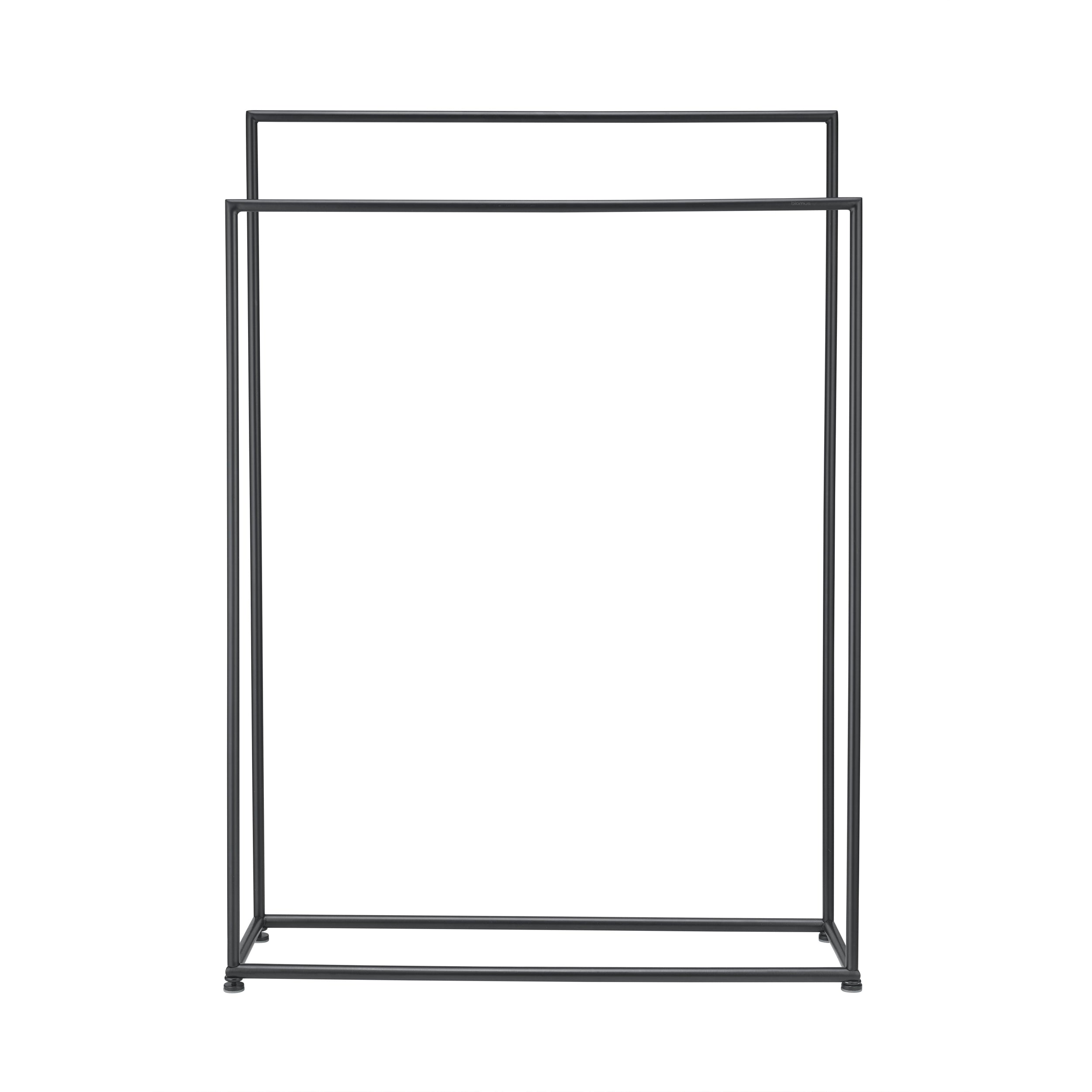 Black metal clothing rack on a white background