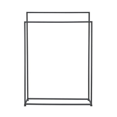 Black metal clothing rack on a white background