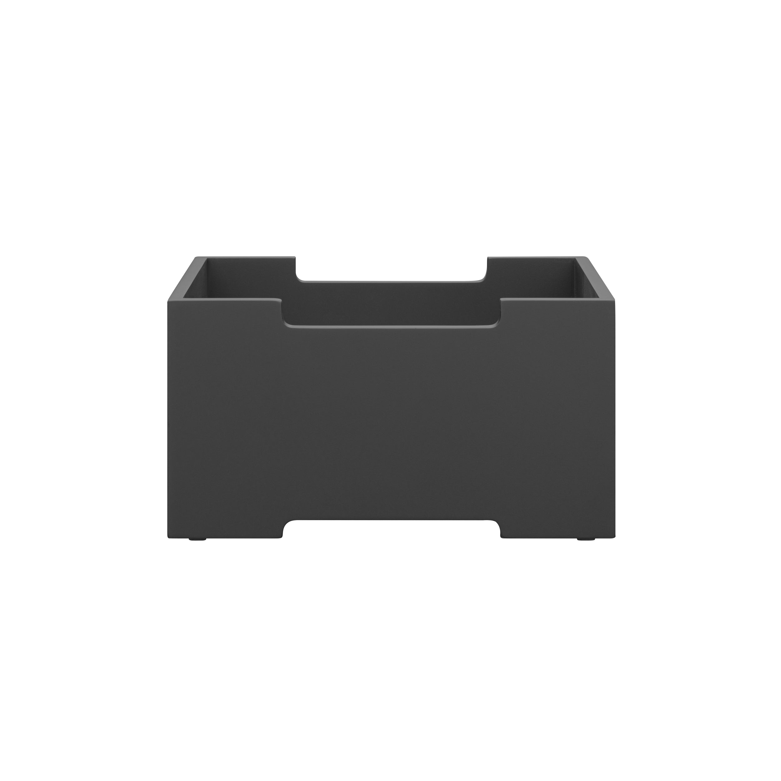 Black rectangular storage box on a white background