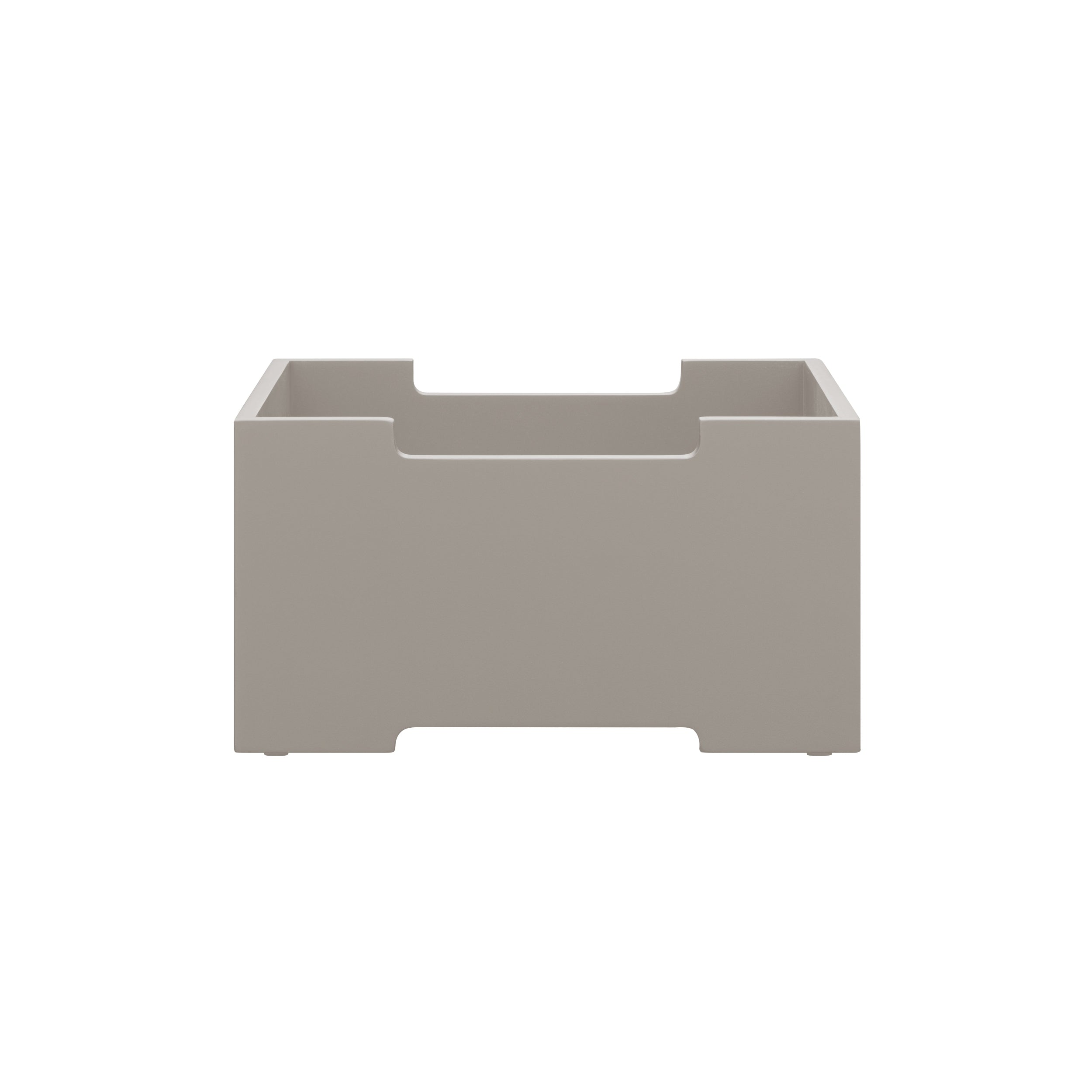 Rectangular gray storage bin on a white background