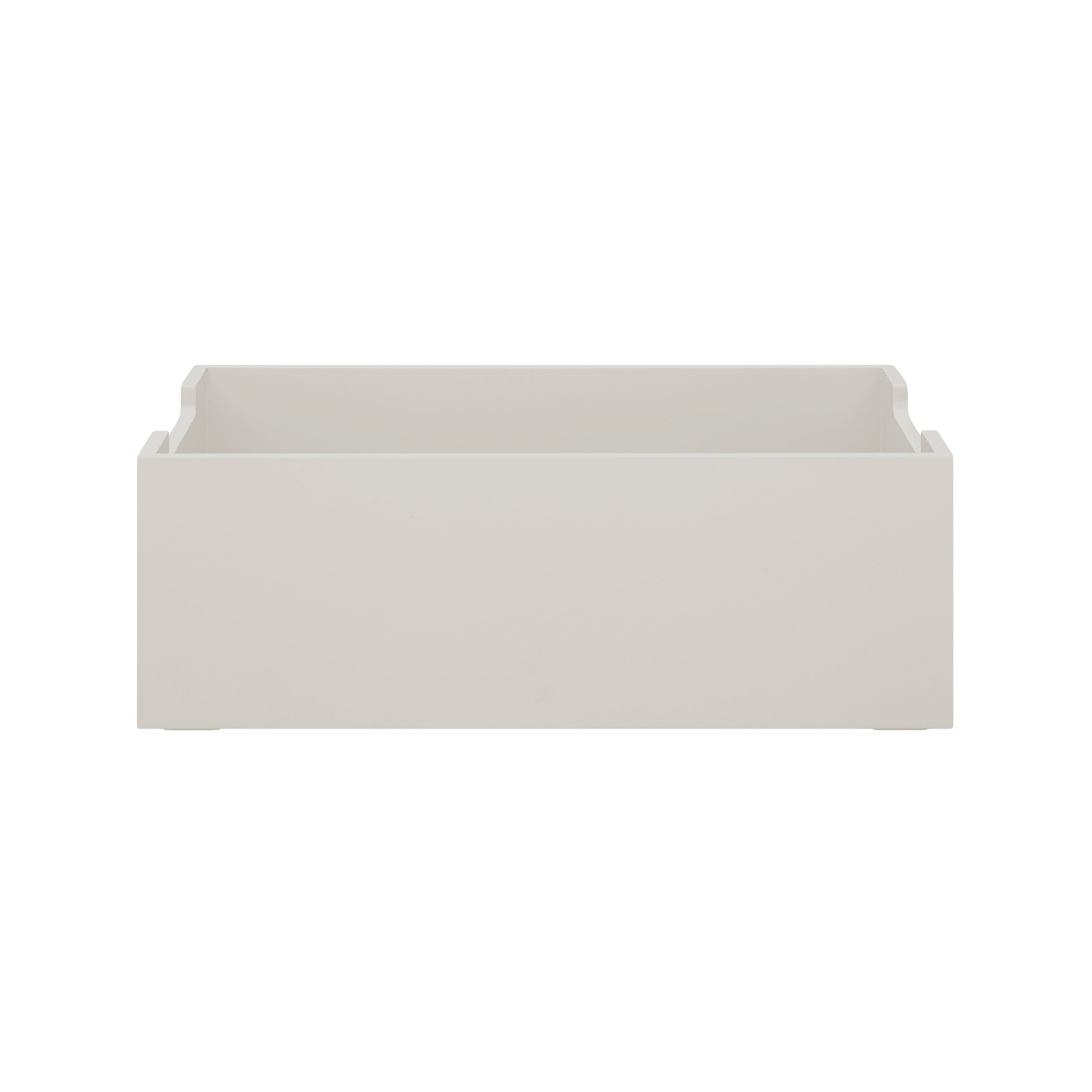 White rectangular storage bin on a white background