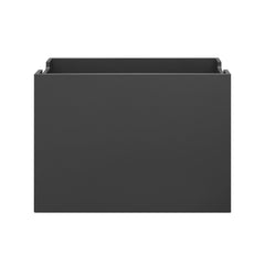 Black rectangular storage bin on a white background