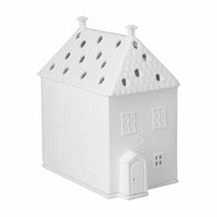 R18214 White porcelain house-shaped lantern on a white background