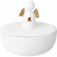 R18610 White porcelain jar with angel wings on a white background