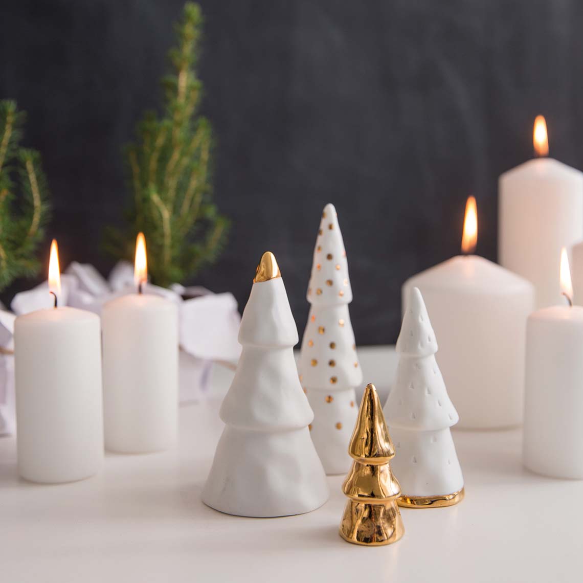 Winter Forest Fir Trees Lifestyle Image with candles