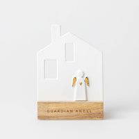 Porcelain & Acacia Wood Guardian Angel Tealight Holder
