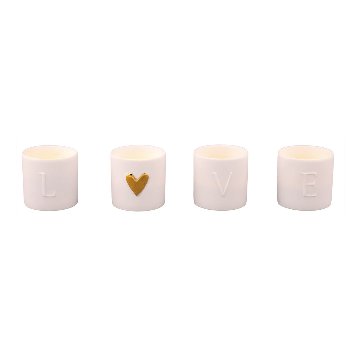 Love Tealight Holders - Set of 4 With candles lit